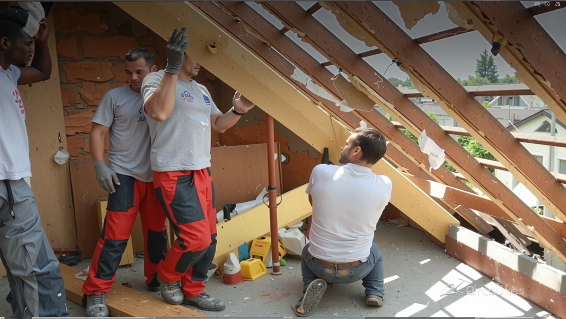 Techniciens DOCTB lors d'une pose de fenêtre de toit VELUX